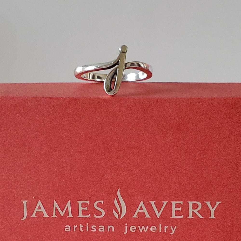 James Avery Silver Letter J Script Initial Ring Size 7